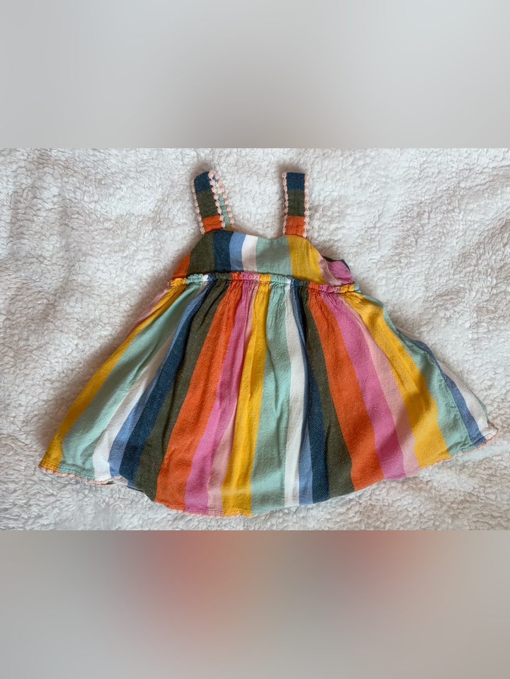 Tahari Baby Girls 12M Rainbow Stripe Pom Pom Sundress Summer Dress